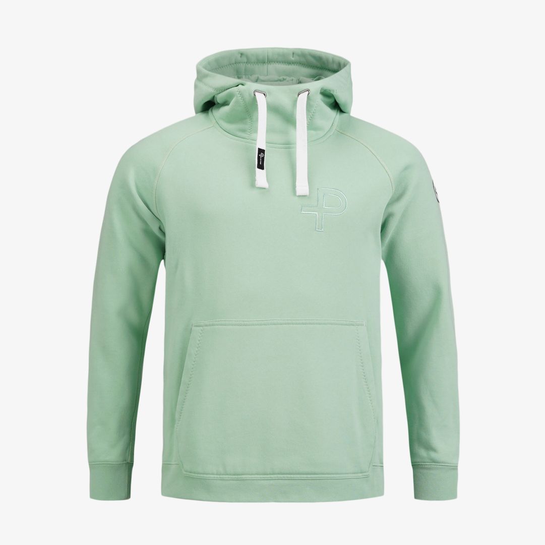 P-Snug Unisex Hoodie, Prehnit Green Avslappnade P-Snug Unisex Hoodie har fodrad huva med dragsko och hög krage,  känguruficka, breda muddar, dekorativ