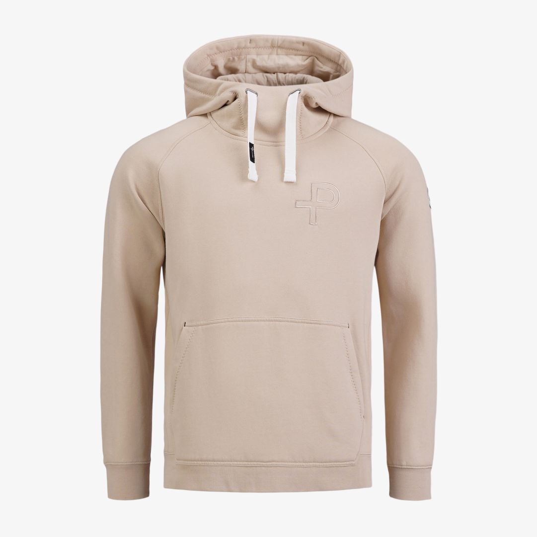 P-Snug Unisex Hoodie, Lt. Beige Oak Avslappnade P-Snug Unisex Hoodie har fodrad huva med dragsko och hög krage,  känguruficka, breda muddar, dekorativ