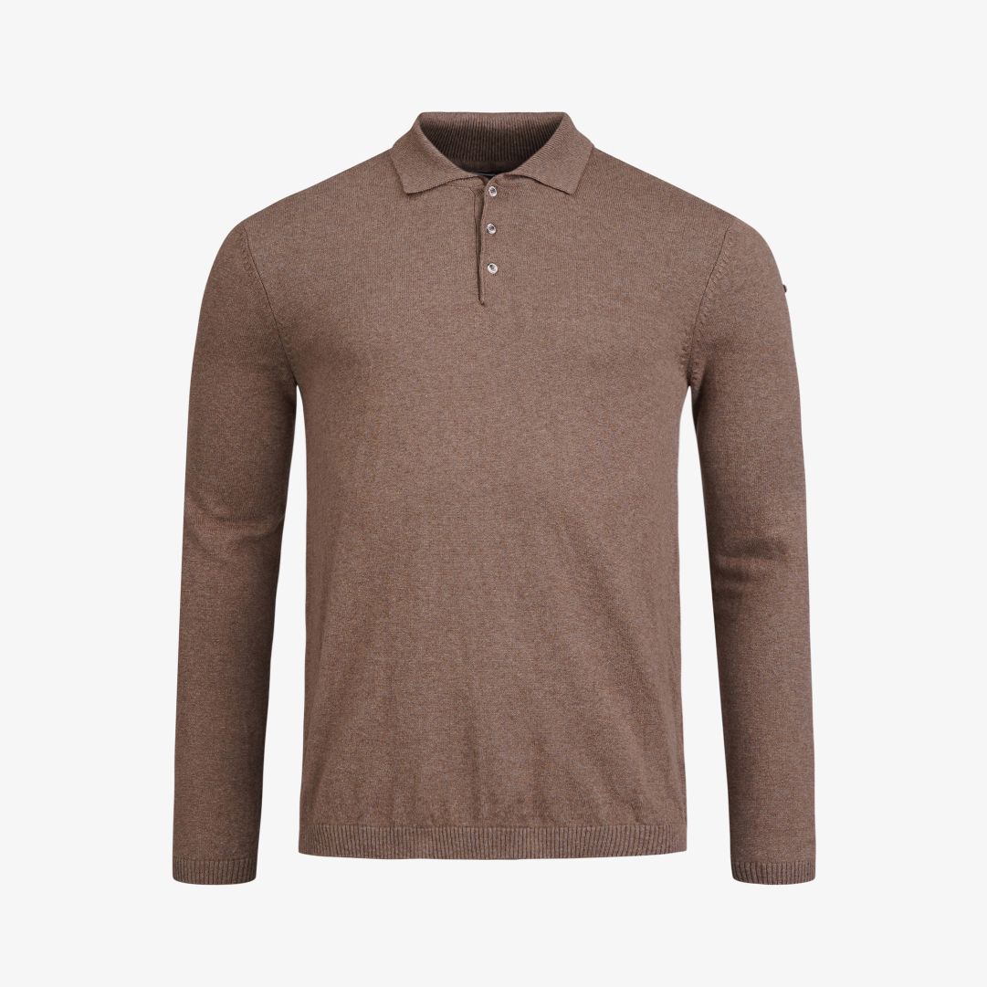 Tiller Polo, Cobblestone Mélange Polotröja till herr tillverkad i en blandning av ekologisk bomull och kashmir, och har en normal passform