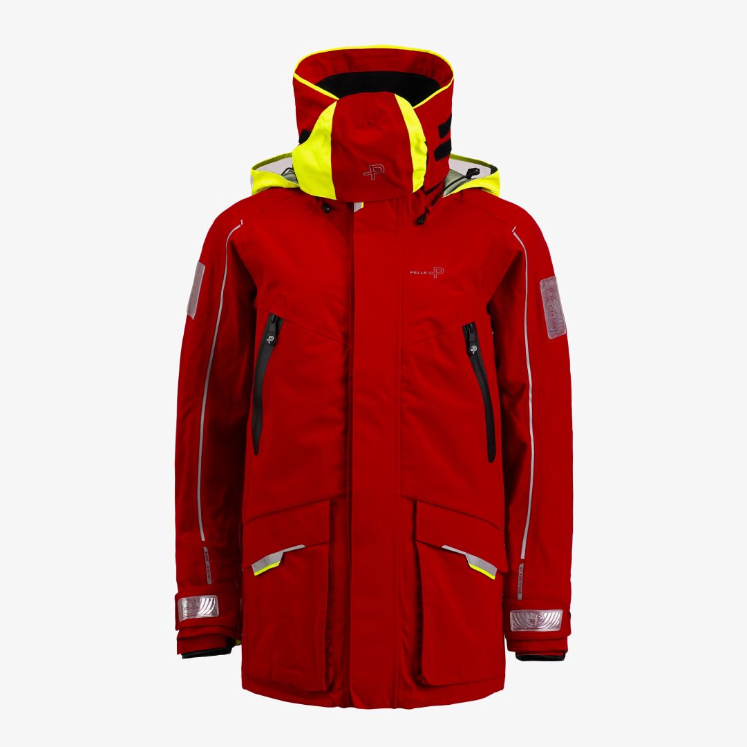 W Defender Offshore Jacket, Race red Detta är en slitstarkstark och smidig seglarjacka, tillverkad i Hi: res® 2x2 SW4L stretchmembran; ett 4-lagerstyg