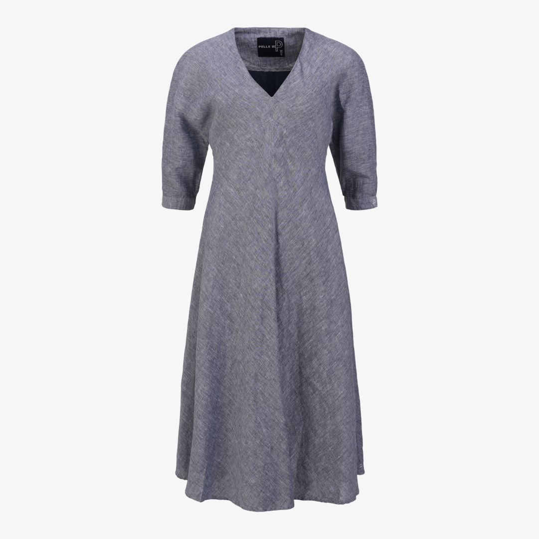 W Linen Breeze Dress, Dk Navy Melange Sval linneklänning med avslappnad passform