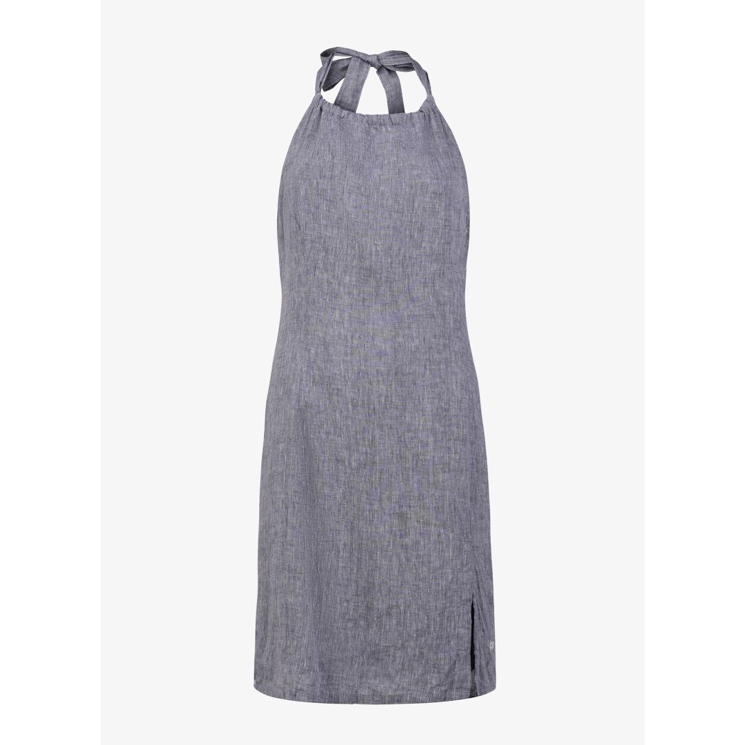 W Linen Halterneck Dress, Dk Navy Melange Helfodrad klänning tillverkad i linne med en feminin passform, hög halterneck med justerbara knytband och do