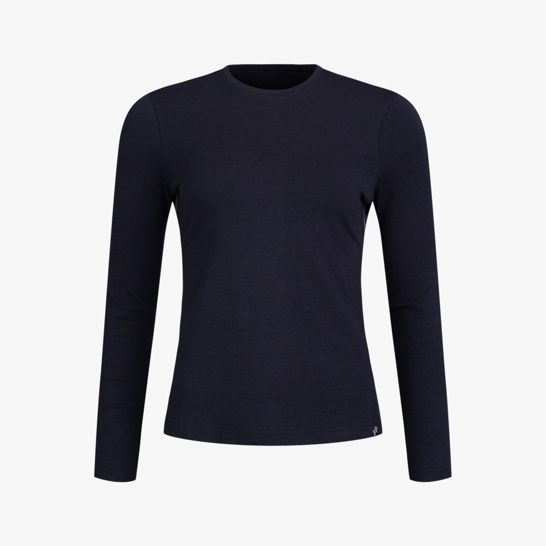 W Merboo LS, Dk Navy Blue Långärmad t-shirt tillverkad i en blandning av merinoull, viskos från bambu och elastan
