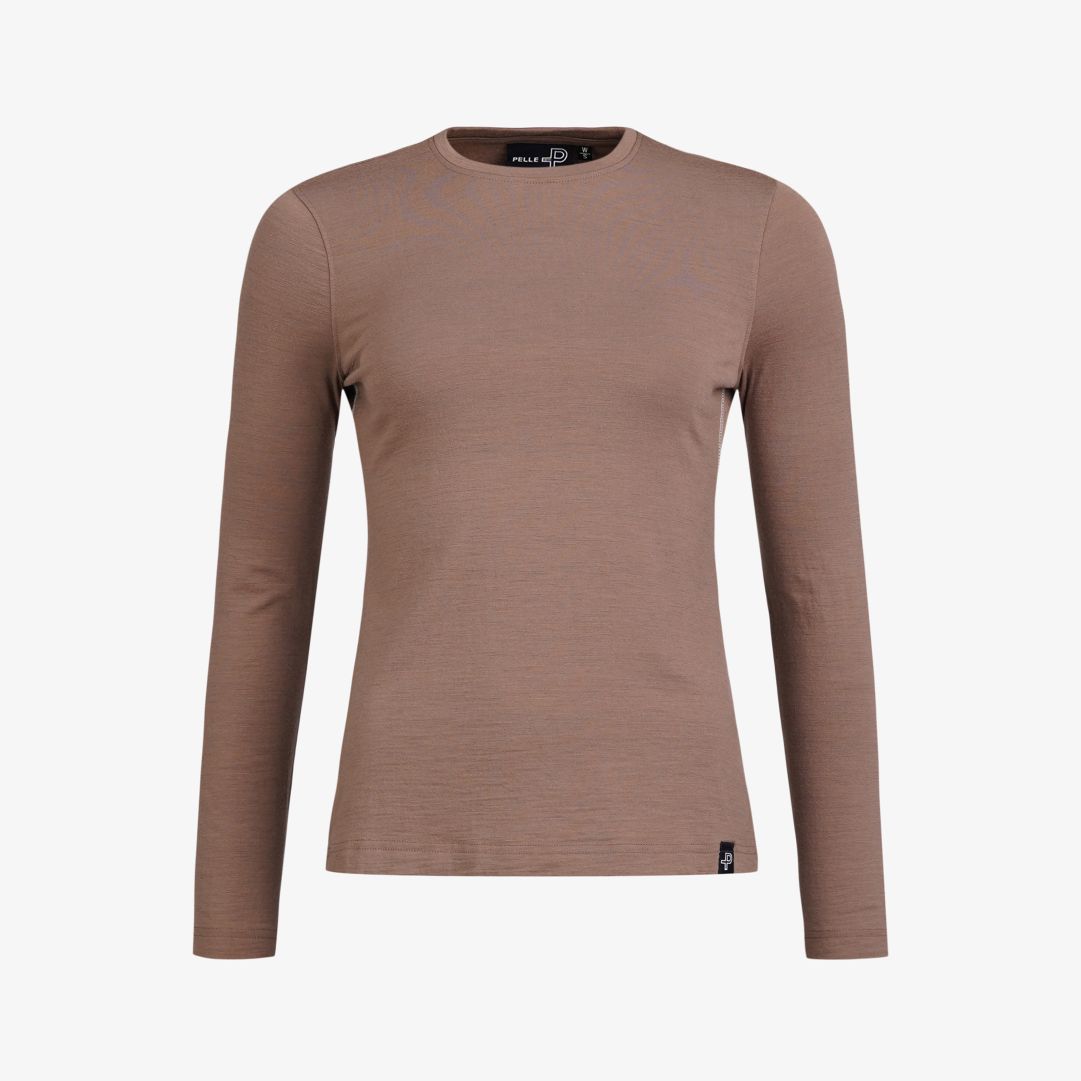 W Merboo LS, Toffee Långärmad t-shirt tillverkad i en blandning av merinoull, viskos från bambu och elastan
