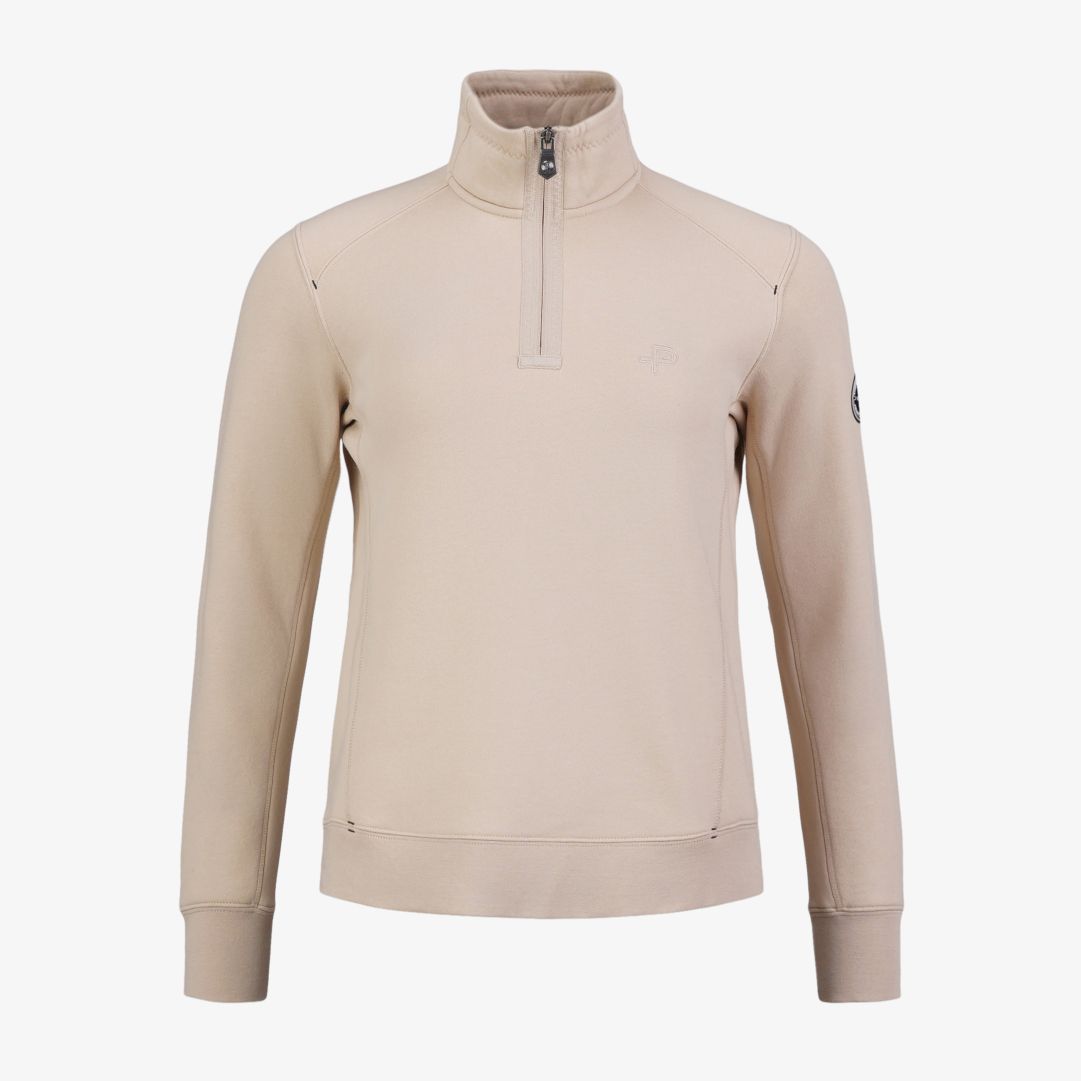 W P-Half Zip, Lt. Beige Oak Damtröja tillverkad i bomull och polyester, med en mjuk borstad insida för extra komfort