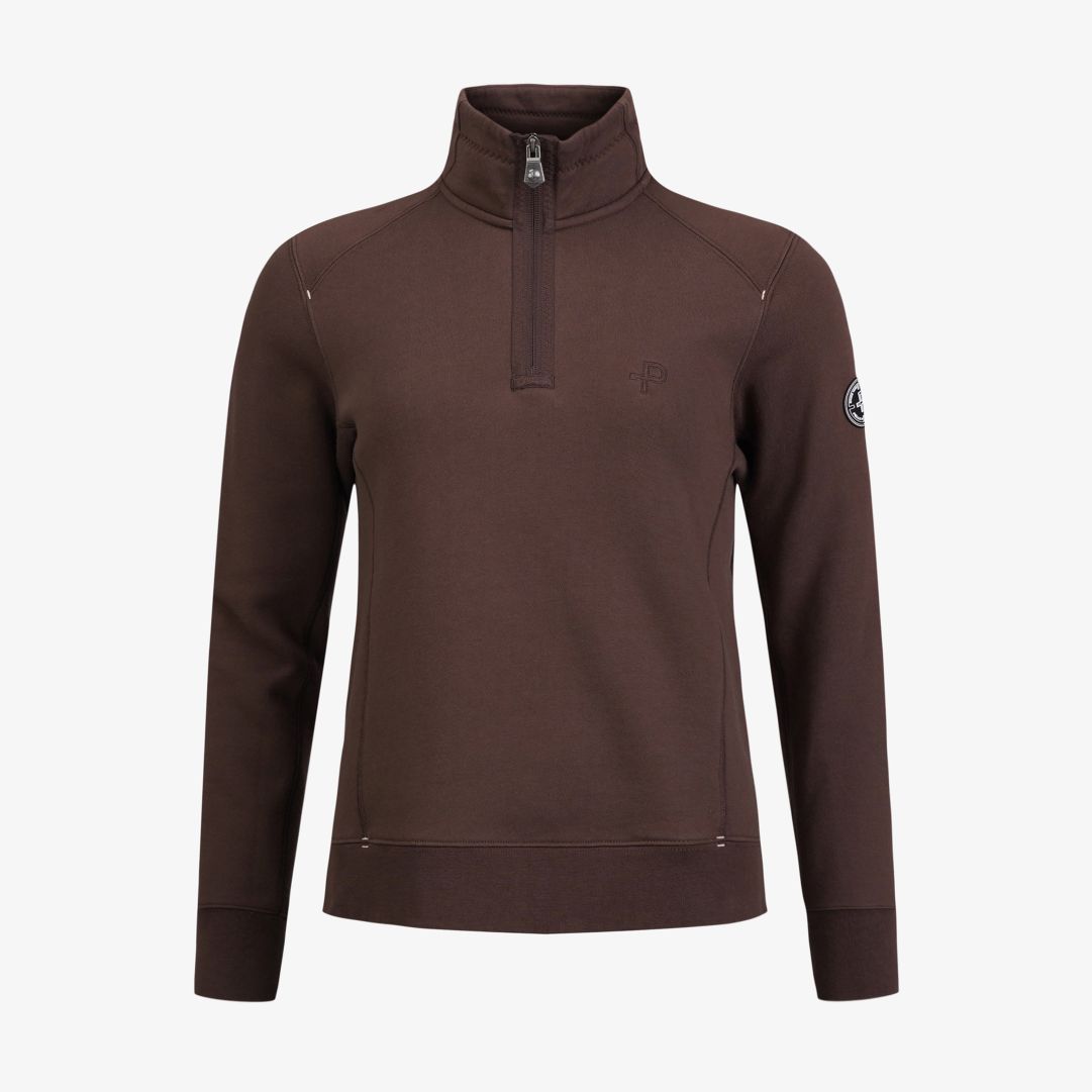 W P-Half Zip, Carob Brown Damtröja tillverkad i bomull och polyester, med en mjuk borstad insida för extra komfort