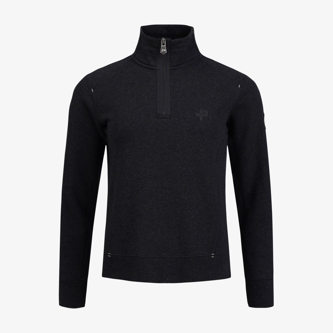 W P-Half Zip, Charcoal Melange Damtröja tillverkad i bomull och polyester, med en mjuk borstad insida för extra komfort W P-Half Zip, Charcoal Melange Damtröja tillverkad i bomull och polyester, med en mjuk borstad insida för extra komfort