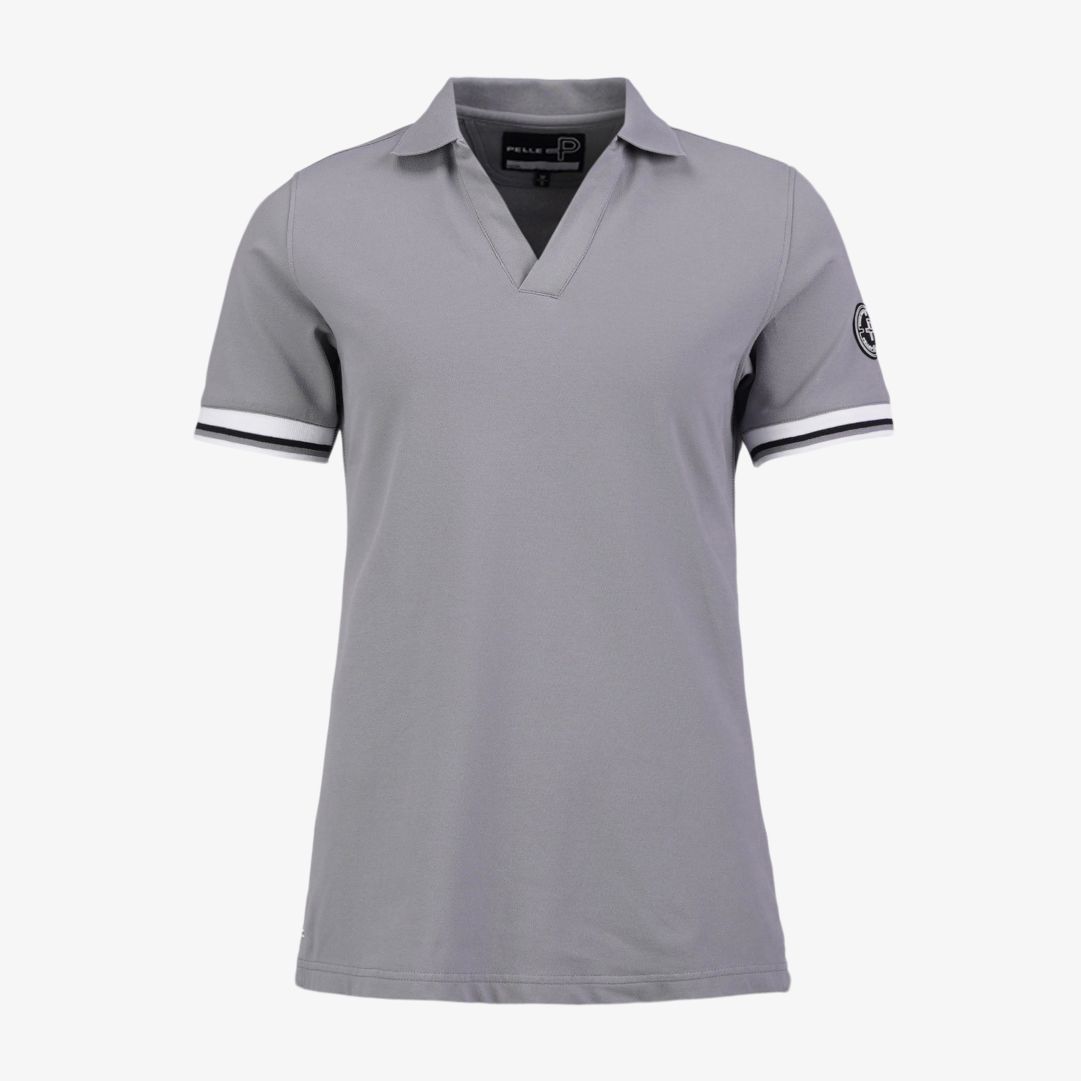 W Tide Polo, Kia Grey Kortärmad v-ringad pikétröja med kontrastfärgade detaljer på  ärmarna och Pelle P-brodyr på ärmen