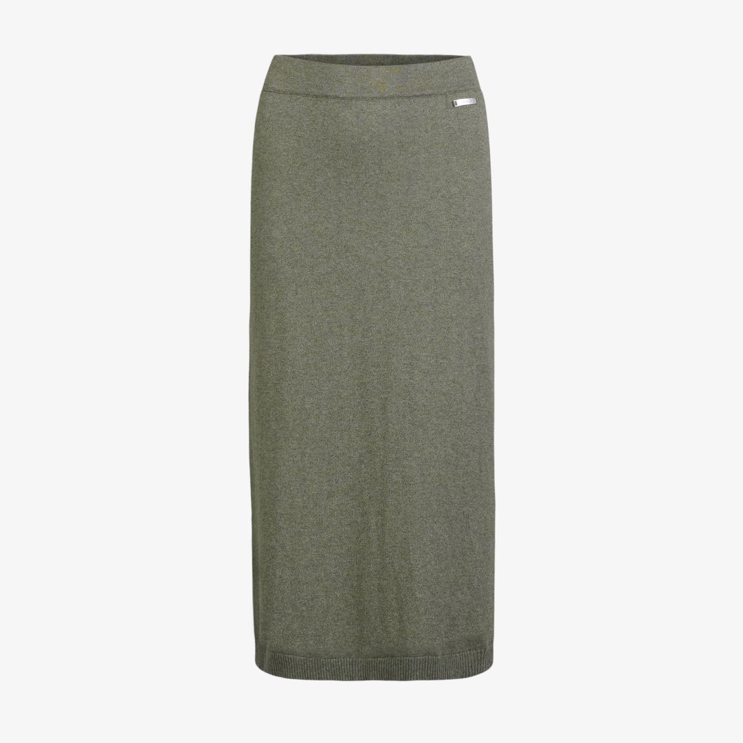 W Tiller skirt, Kombu Green Mélange Stickad kjol tillverkad i en mjuk blandning av ekologisk bomull och kashmir som ger en bekväm och exklusiv känsla