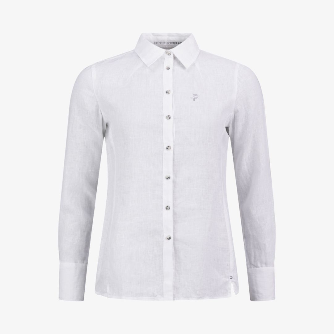 W Linen Tailored Shirt, White Sval linneskjorta med smickrande skräddad passform