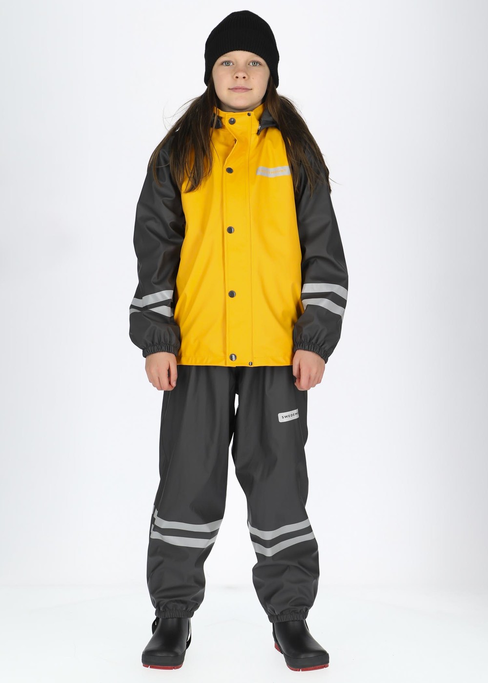 Rusk Fleece Rain Set Jr, Mustard Yellow/Charcoal, 110,  Regnjackor