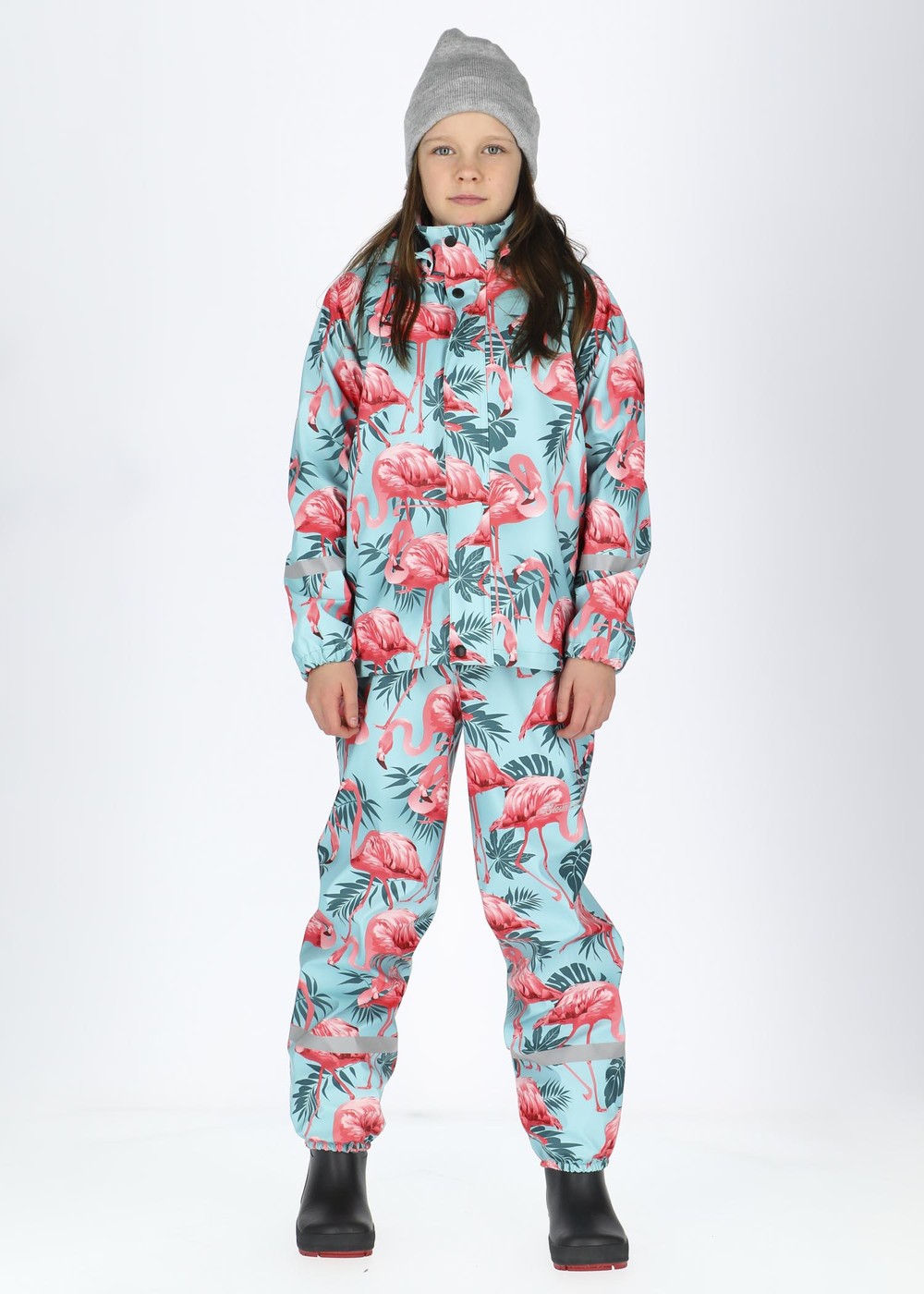 Drizzle Fleece Rain Set Jr, Turquoise Flamingo, 100,  Fodrade Regnkläder