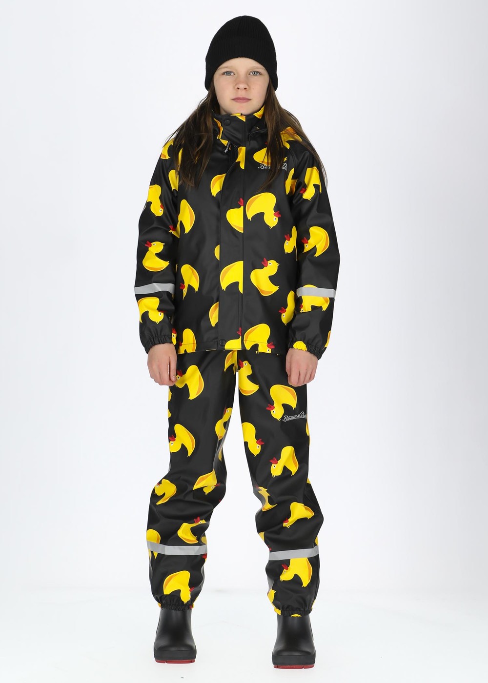 Drizzle Fleece Rain Set Jr, Black Yellow Duck, 80,  Fodrade Regnkläder