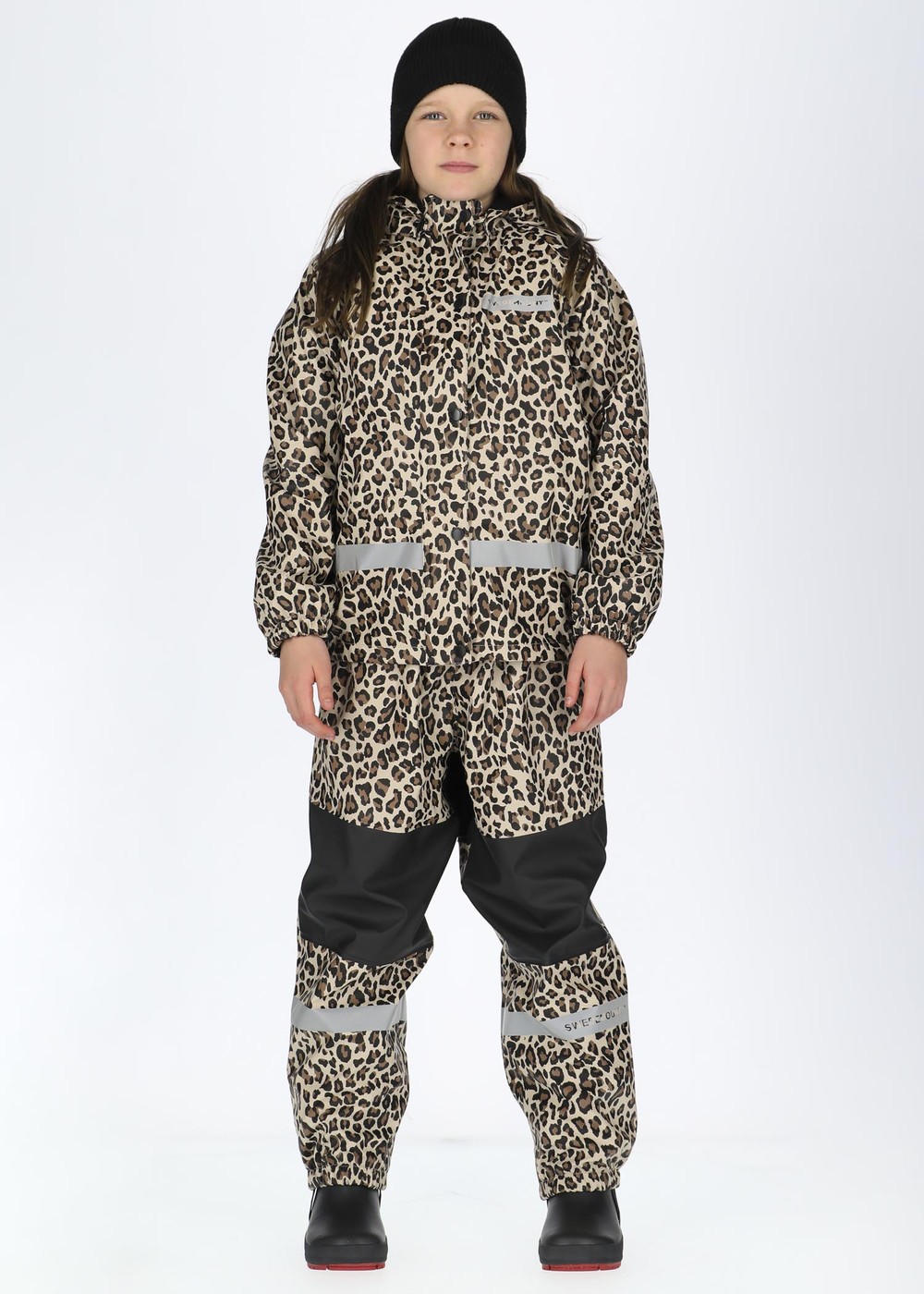 Drop Fleece Rain Set Jr, Black/Leopard, 90,  Regnjackor