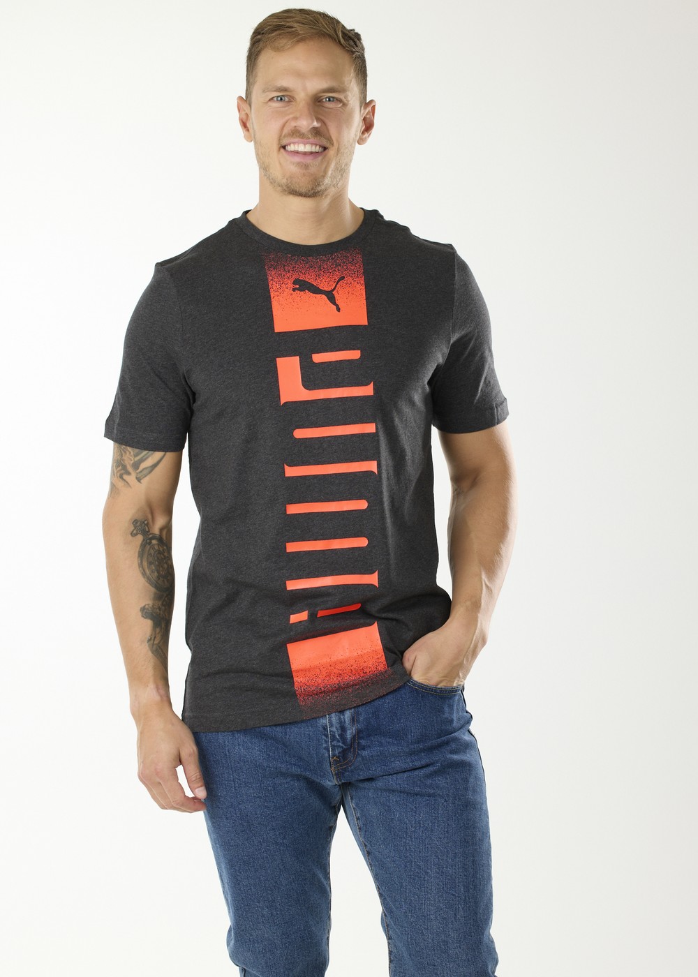 Puma Rebel Tee, Dark Gray Heather, S,  T-Shirts
