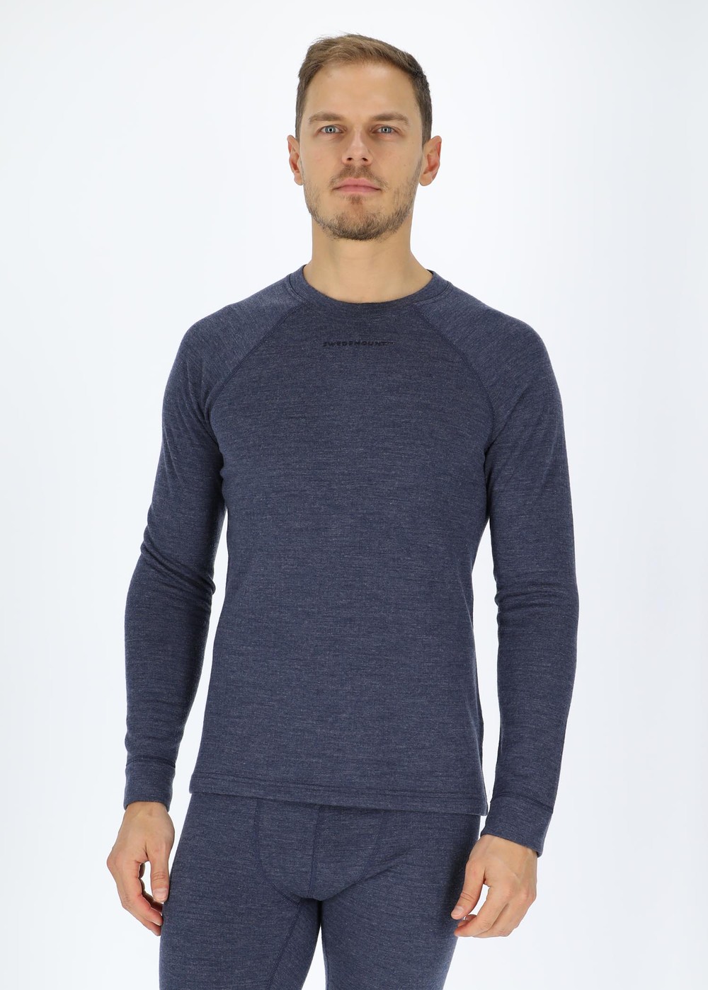 Nepal Wool Terry Merino Crewneck, Navy Melange, S,  Ullunderställ
