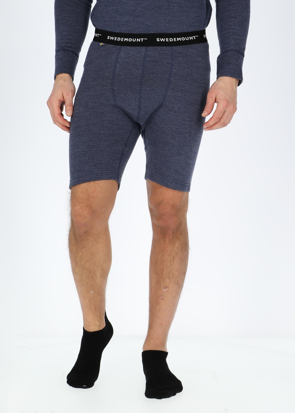 Nepal Merino Long Boxer, Navy Melange, L,  Ullunderställ