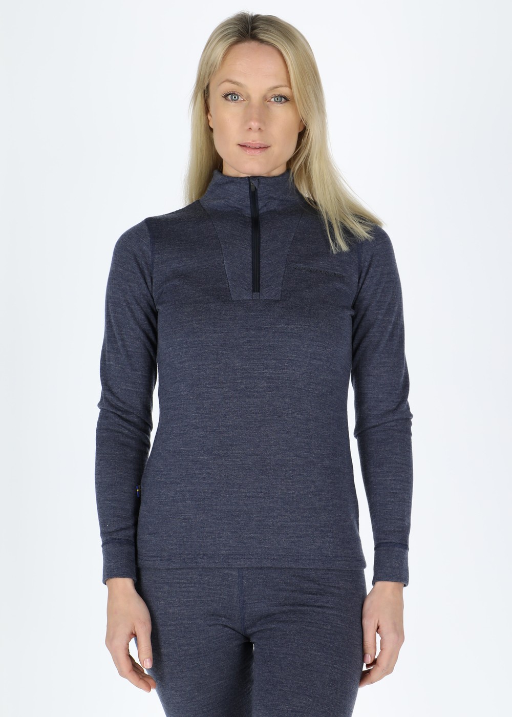 Nepal Wool Terry Merino Halfzip W, Navy Melange, 38,  Ullunderställ