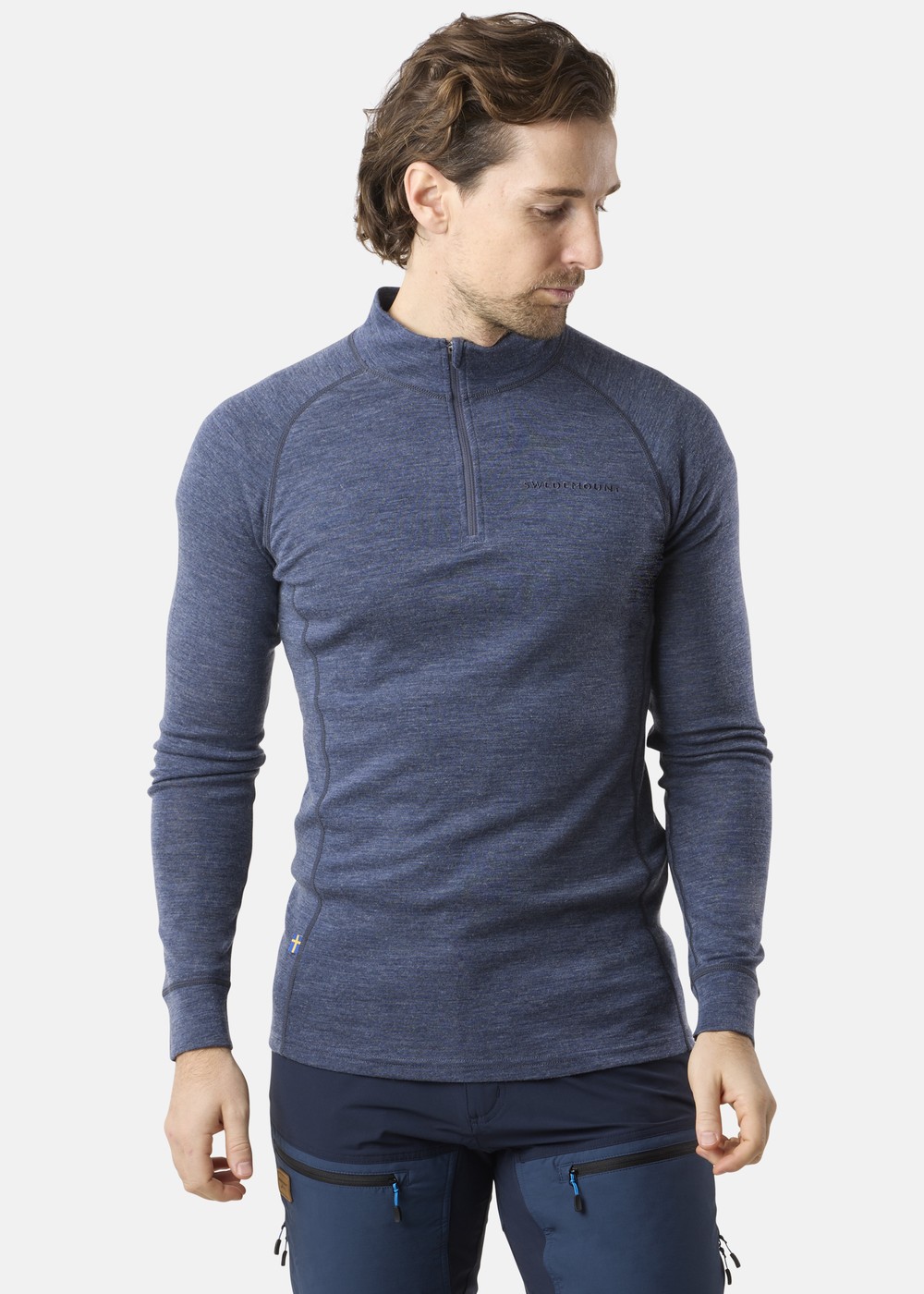 Himalaya Merino Wool Halfzip, Navy Melange, S,  Ullunderställ