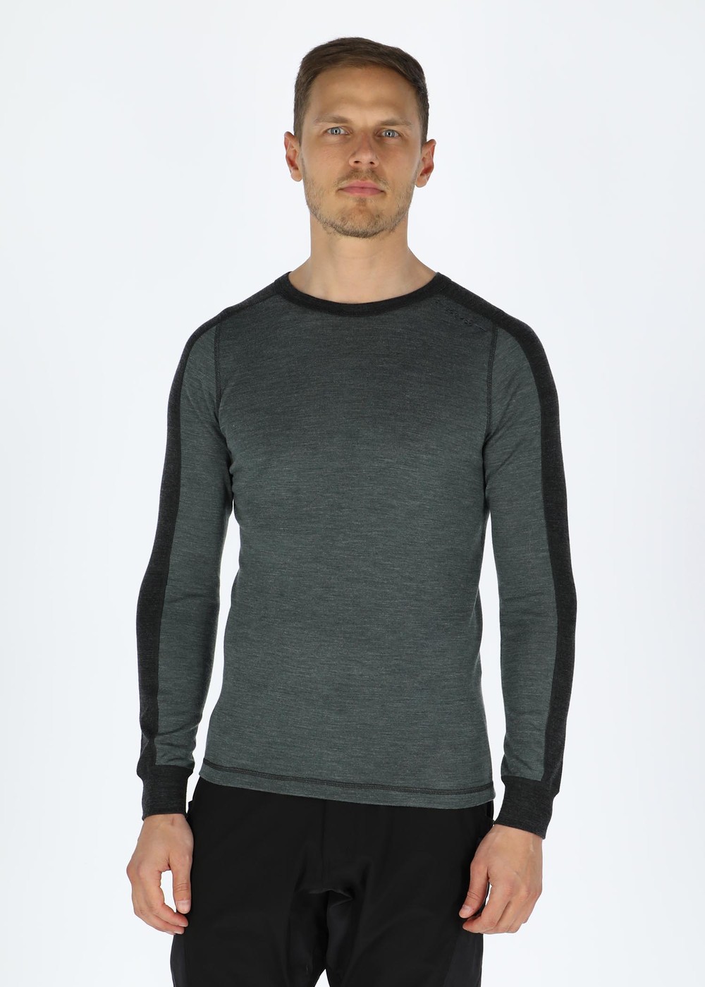 Himalaya Merino Wool Crewneck, Olive Melange/Charcoal Melange, Xl,  Ullunderställ