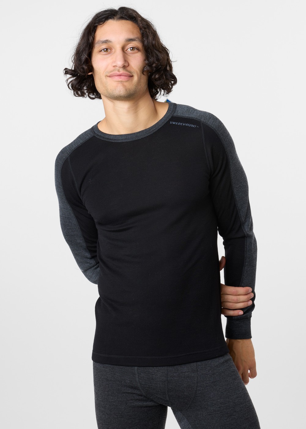 Himalaya Merino Wool Crewneck, Black/Charcoal Melange, Xl,  Ullunderställ