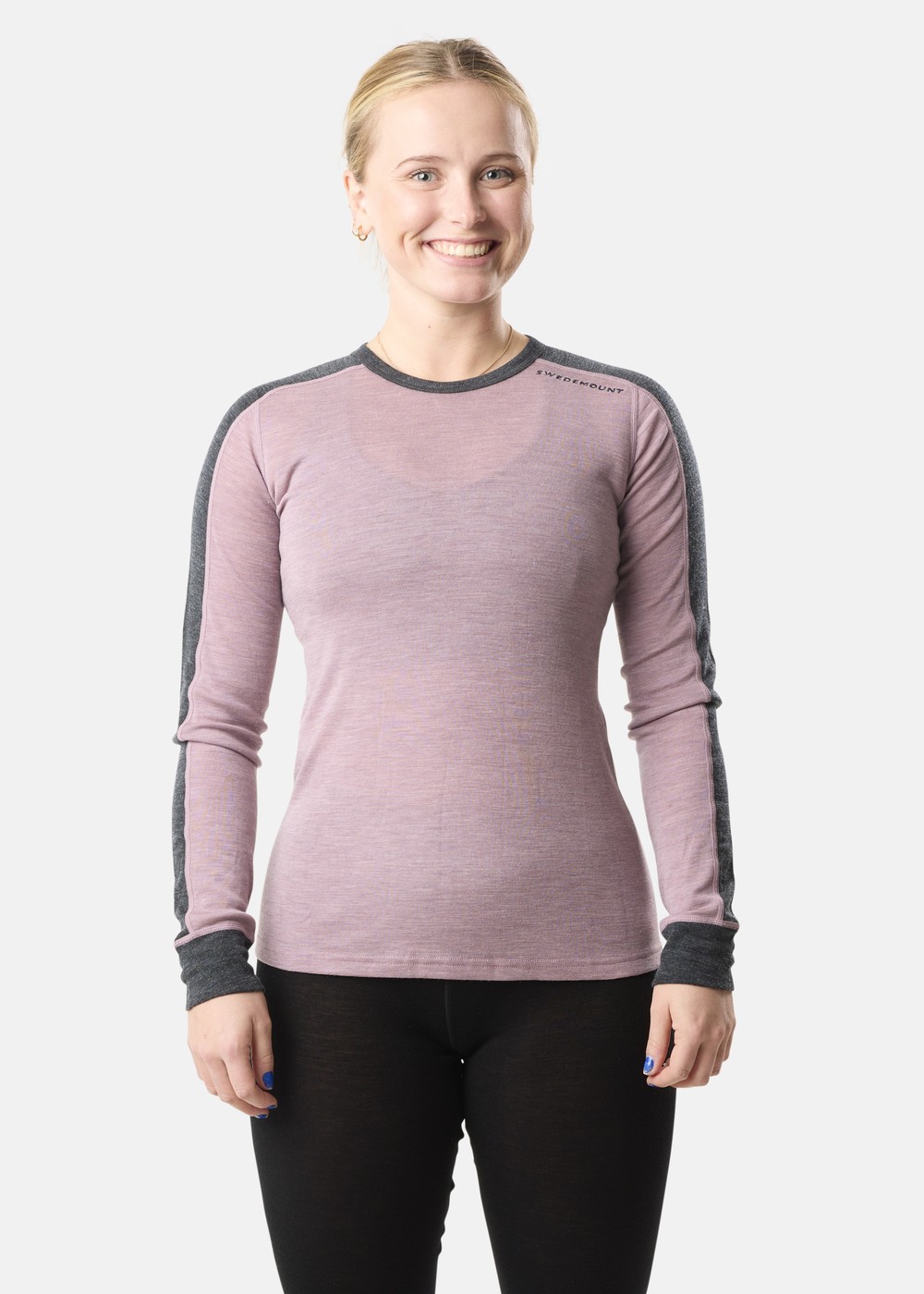 Himalaya Merino Wool Crewneck W, Dusty Rose Melange/Charcoal Me, 42,  Ullunderställ