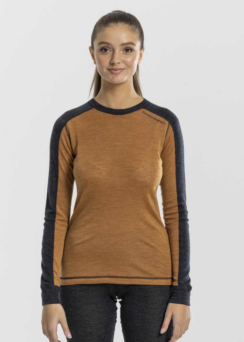Himalaya Merino Wool Crewneck W, Almond Melange/Charcoal Melang, 34,  Ullunderställ Himalaya Merino Wool Crewneck W, Almond Melange/Charcoal Melang, 34,  Ullunderställ