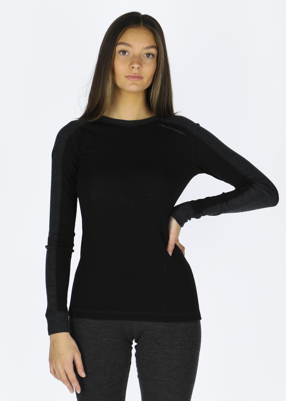 Himalaya Merino Wool Crewneck W, Black/Charcoal Melange, 46,  Ullunderställ