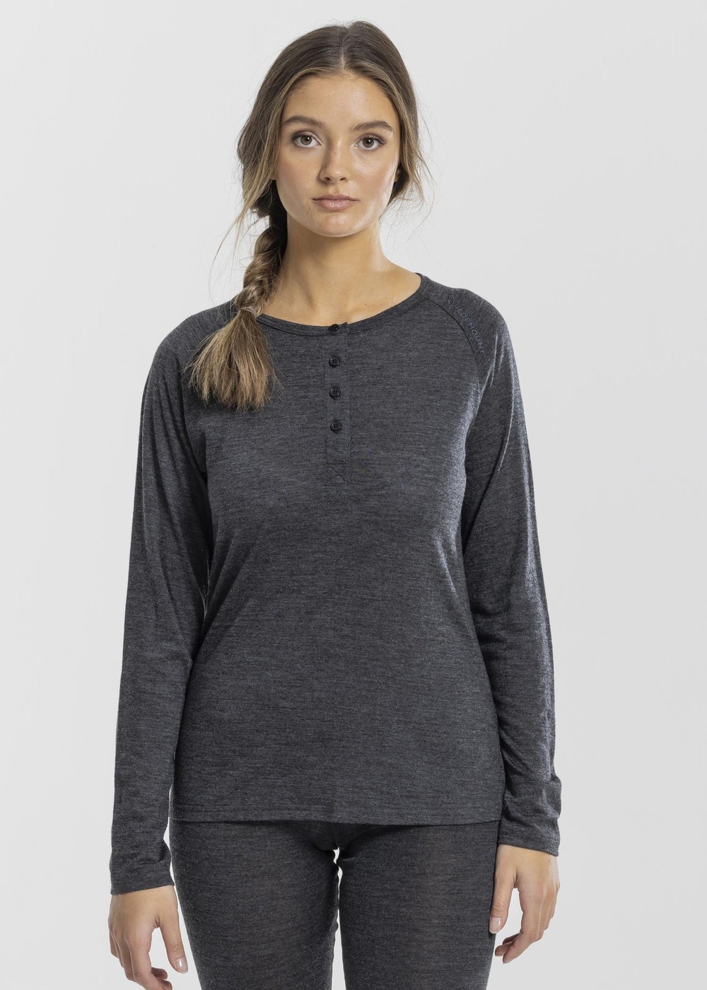 Himalaya Merino Wool Henley L/S W, Charcoal Melange, 40,  Ullunderställ