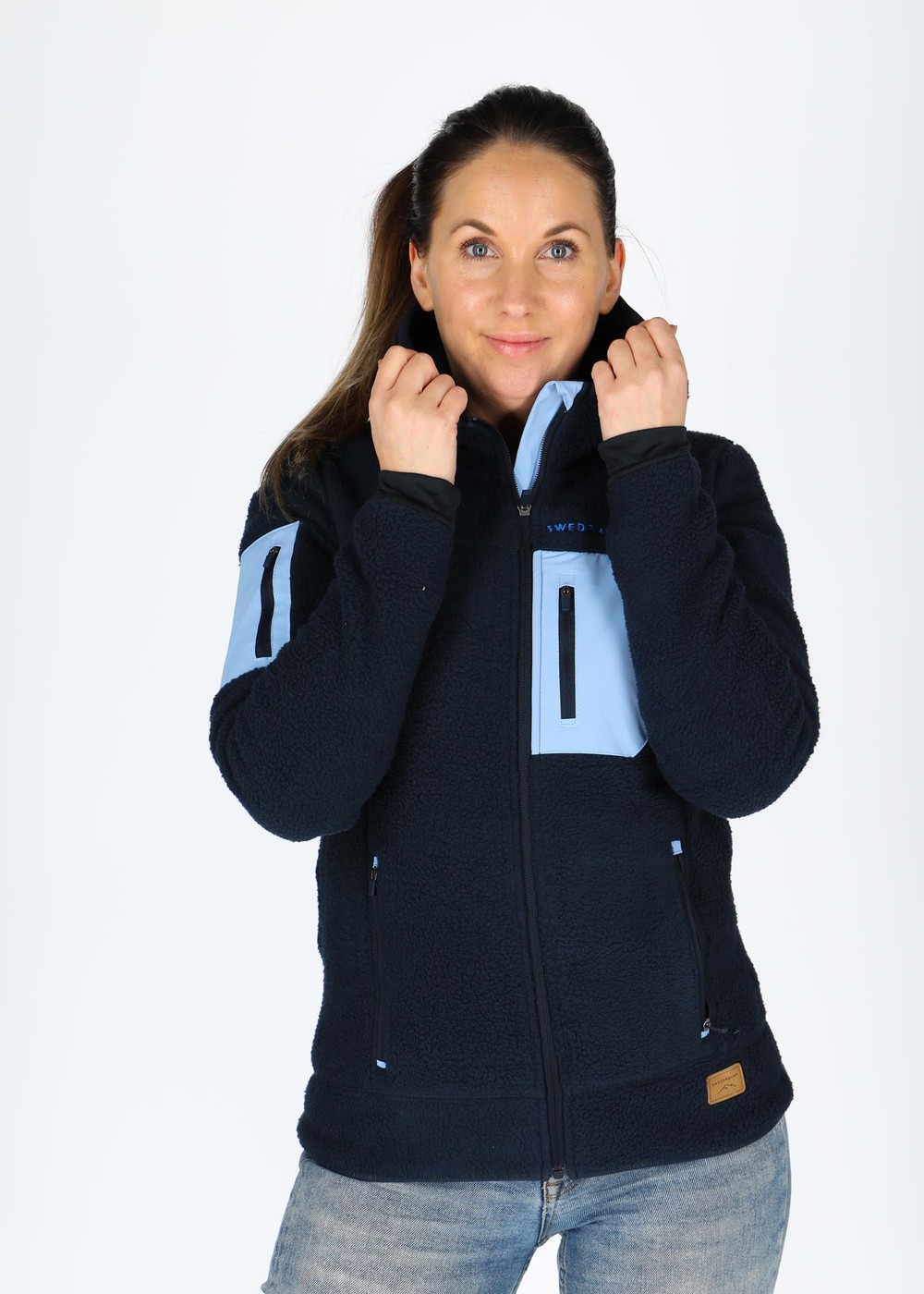 Lofoten Hooded Pile Fleece W, Navy/Lt Blue, 44,  Fleecetröjor