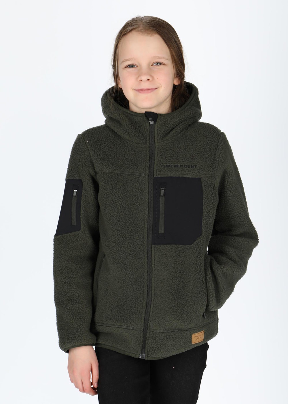 Lofoten Stretch Hooded Pile Jr, Olive/Black, 140,  Tröjor