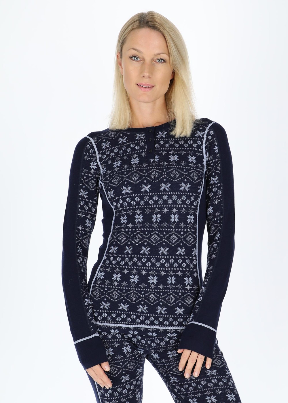 Idre Wool Ls Top W, Dk. Navy/Light Blue, 46,  Ullunderställ Idre Wool Ls Top W, Dk. Navy/Light Blue, 46,  Ullunderställ