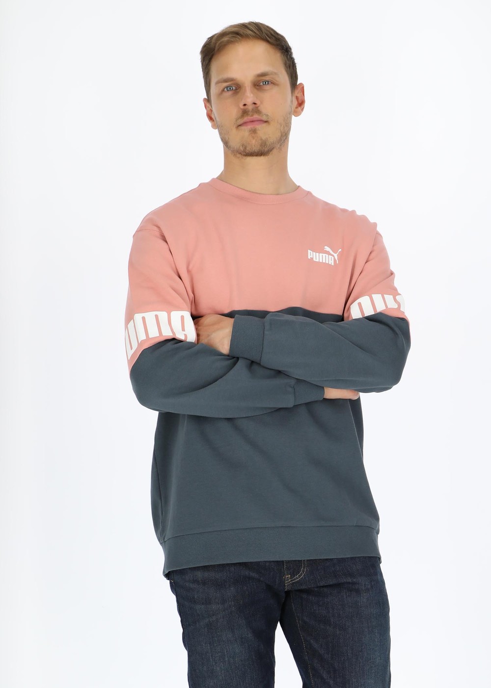 Puma Power Colorblock Crew Tr, Dark Slate-Rosette, S,  Sweatshirts