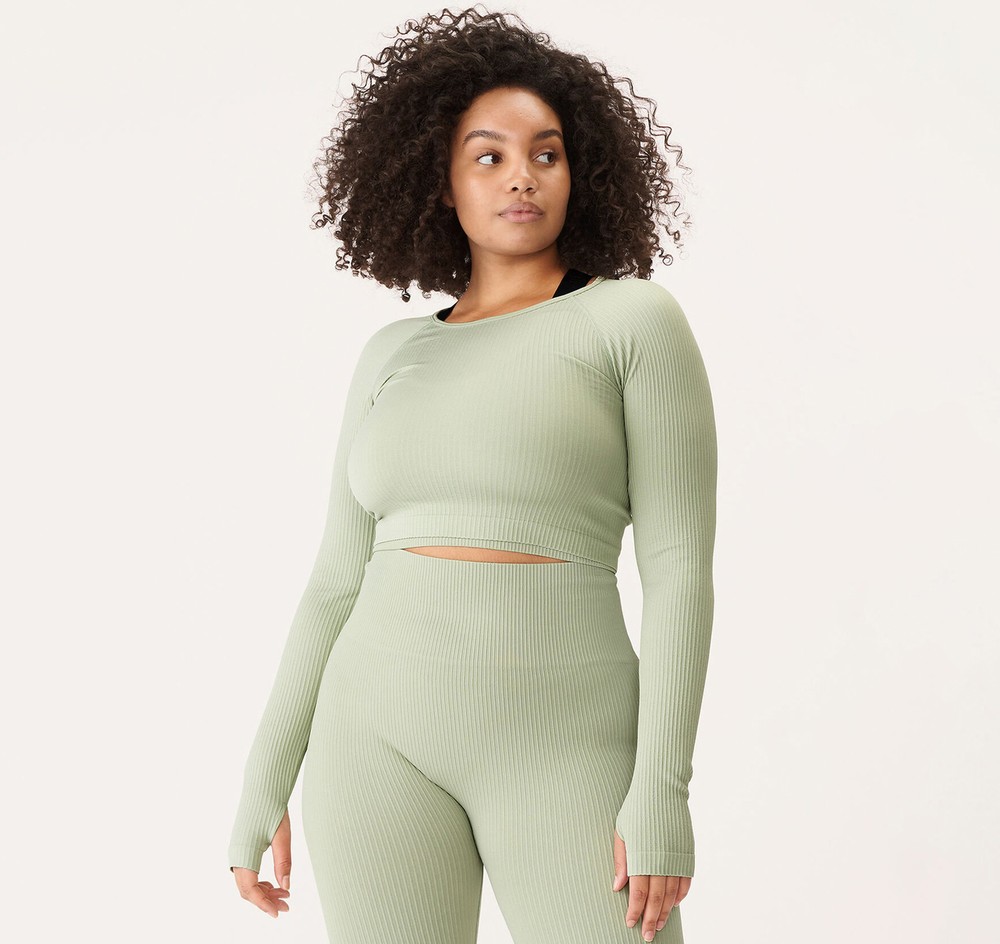 Seamless Crop Long Sleeve, Desert Sage, M-L,  Långärmade Skjortor