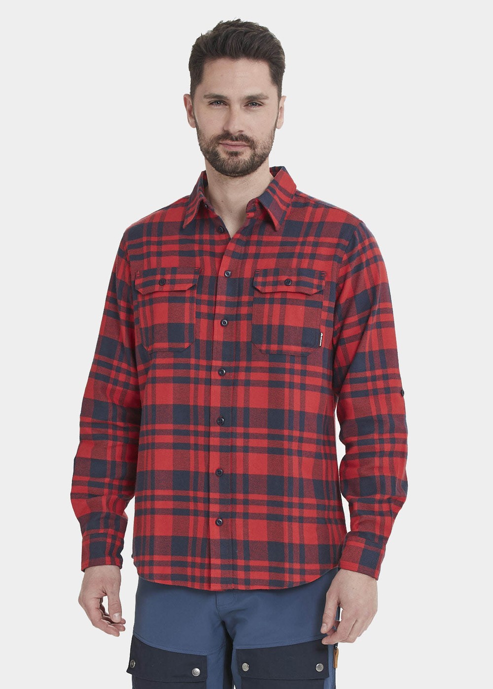 Flannel M Checked Shirt, Chinese Red, S,  Långärmade Skjortor