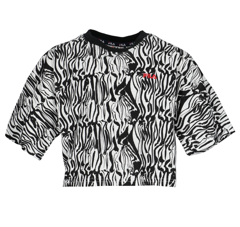 Brugy Aop Wide Cropped Tee, Bright White Abstract Zebra Ao, 170/176,  T-Shirts