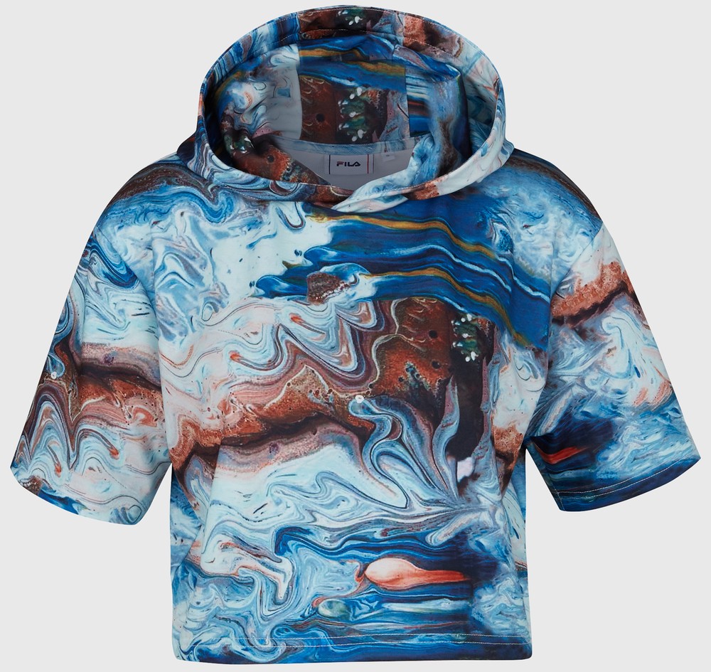 Cide Aop Cropped Hoody, Blue Acrylic Pouring Aop, Xl,  Hoodies