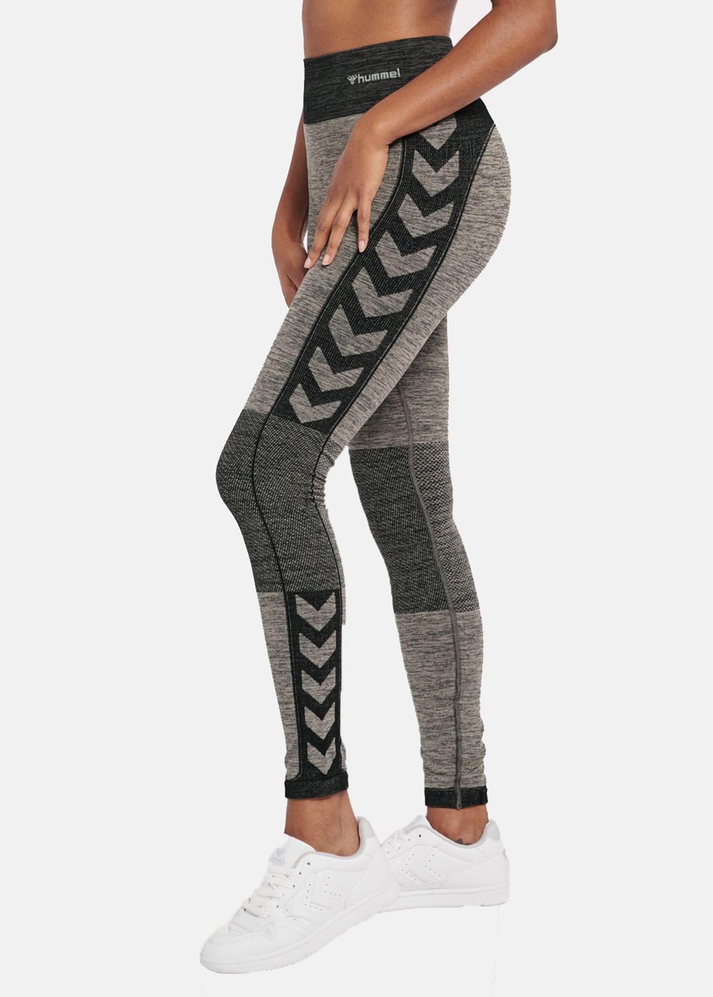 Hmlclea Seamless Mid Waist Tig, Chateau Gray/Black Melange, M,  Långa Tights