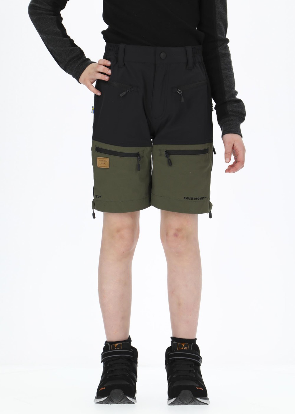 Lofoten Stretch Shorts Jr, Black/Olive, 170,  Vandringsshorts