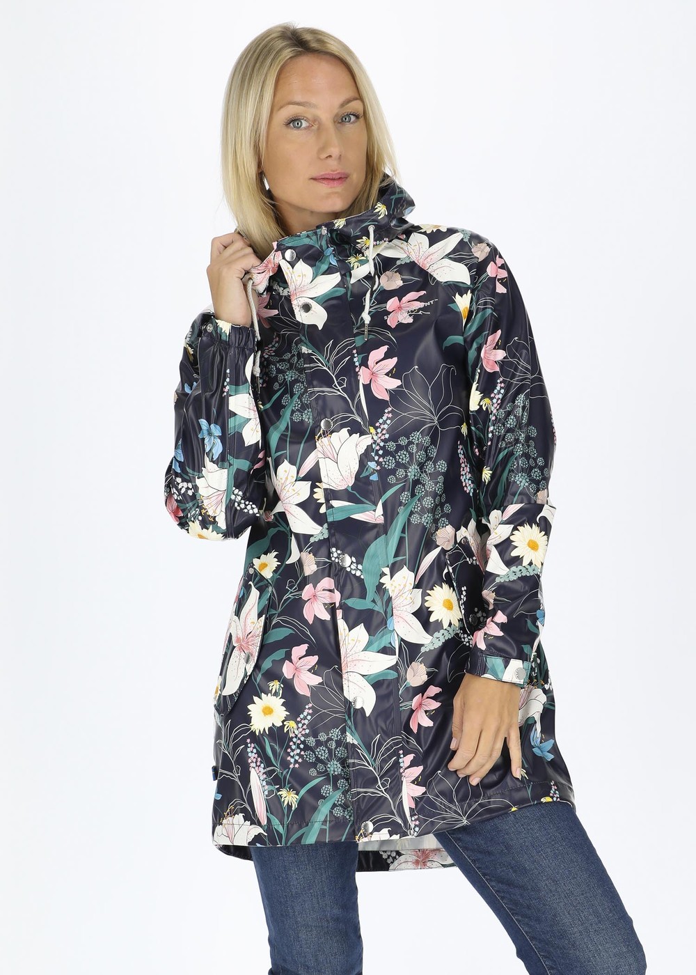 Skaftö Coat W, Navy Flower, 34,  Regnjackor