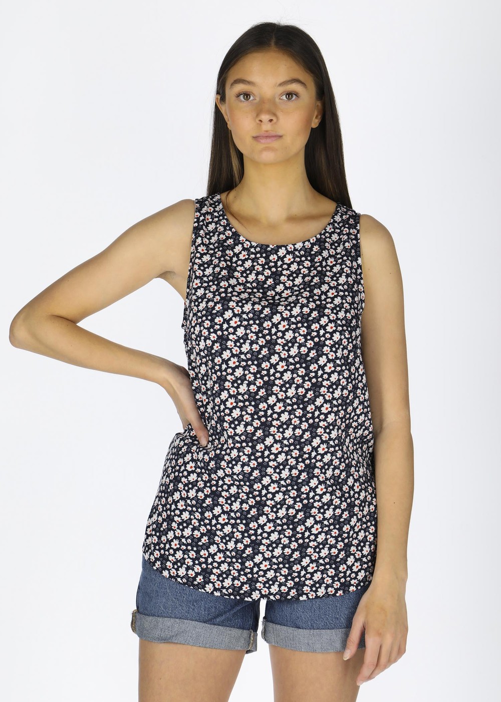 Sankt Claud Singlet W, Navy Flower, 36,  Linnen Sankt Claud Singlet W, Navy Flower, 36,  Linnen