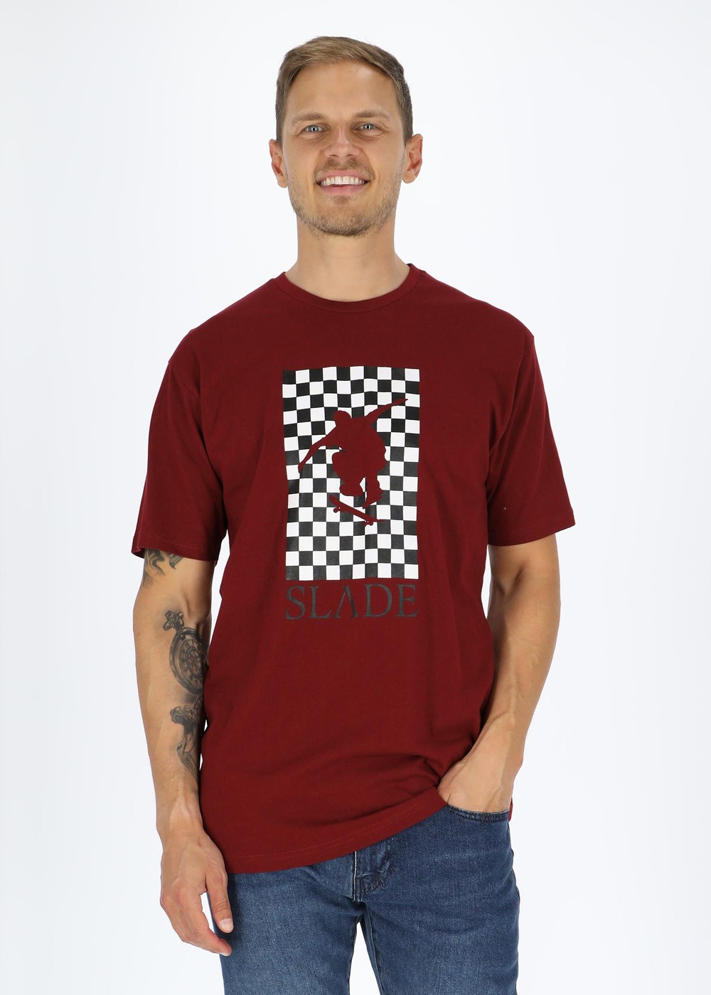 Check Tee, Burgundy, L,  T-Shirts