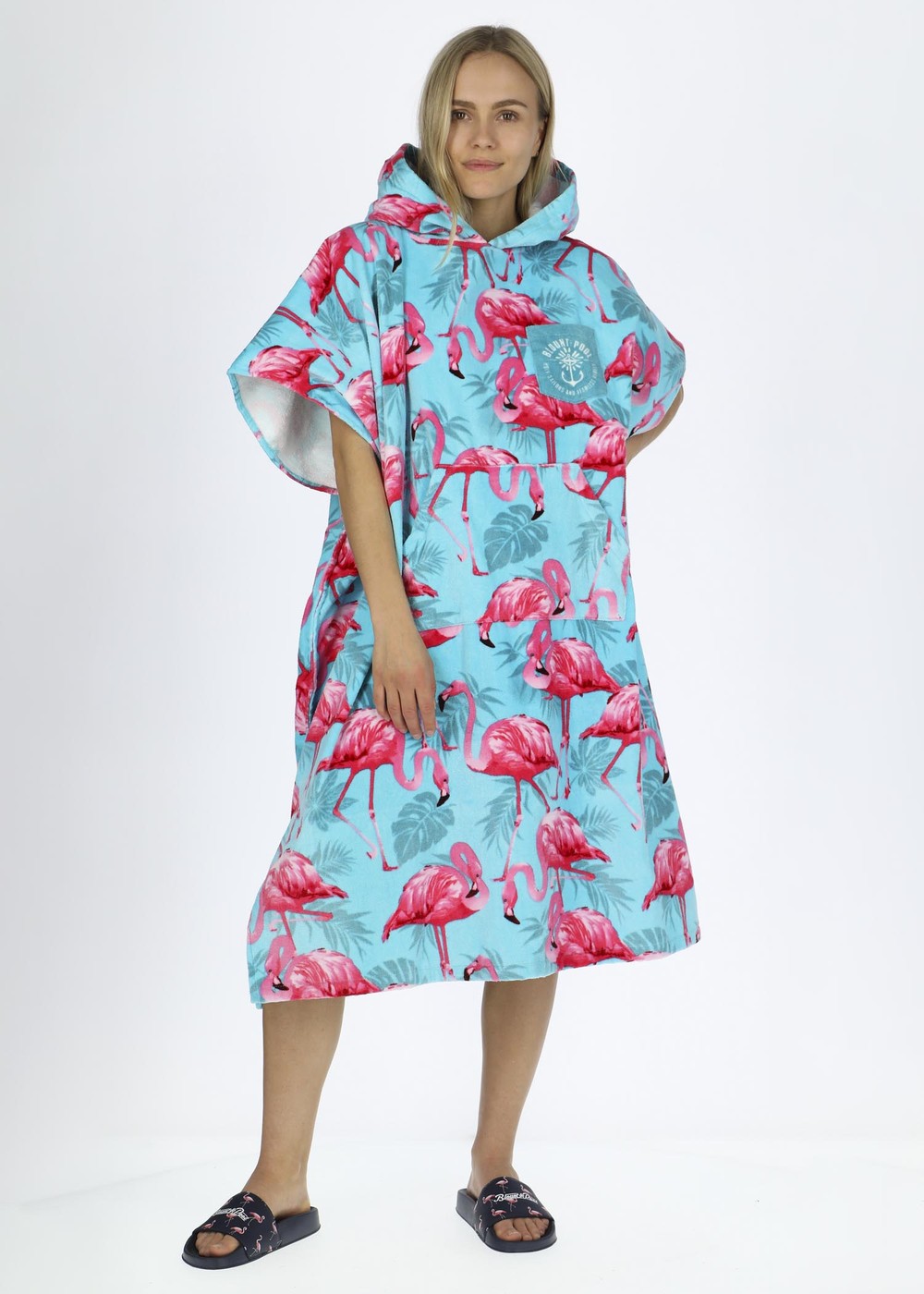 Tropical Beach Poncho, Turquoise Flamingo, Onesize,  Handdukar