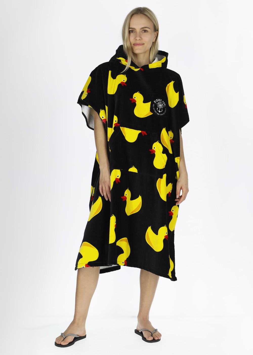 Tropical Beach Poncho, Black Yellow Duck, Onesize,  Handdukar
