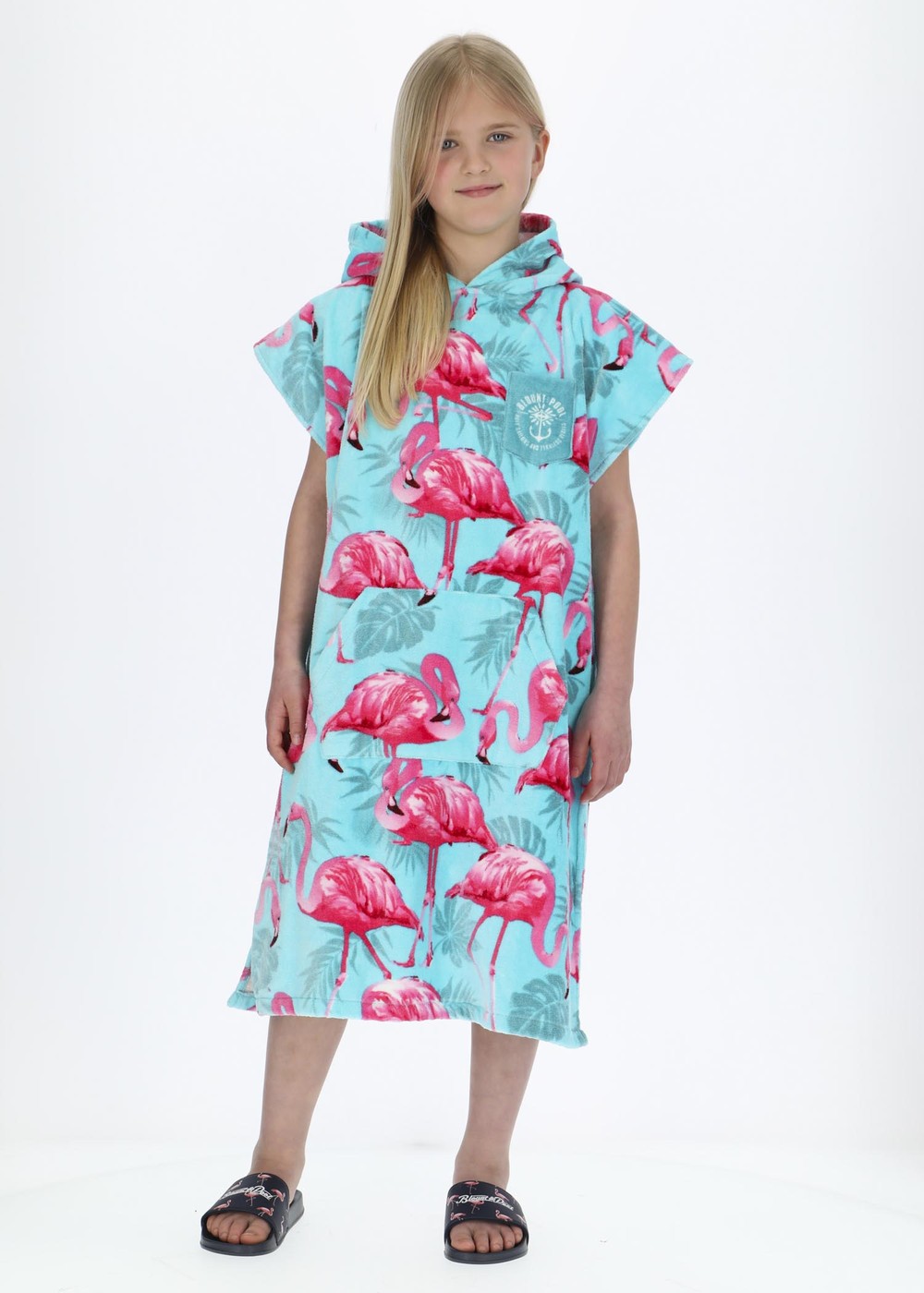 Tropical Beach Poncho Jr, Turquoise Flamingo, Onesize,  Badkläder