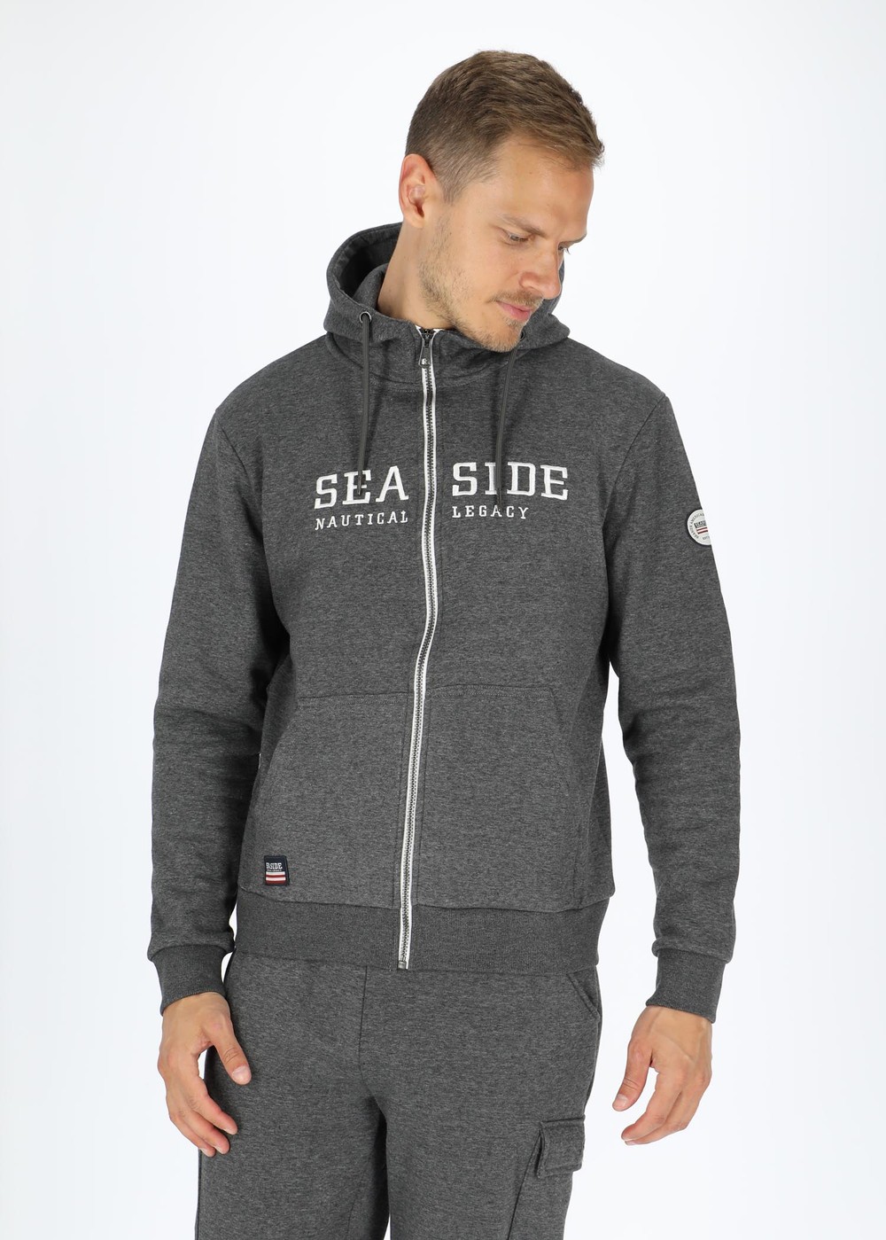 Nautical Zip Hood, Grey Melange, Xl,  Hoodies