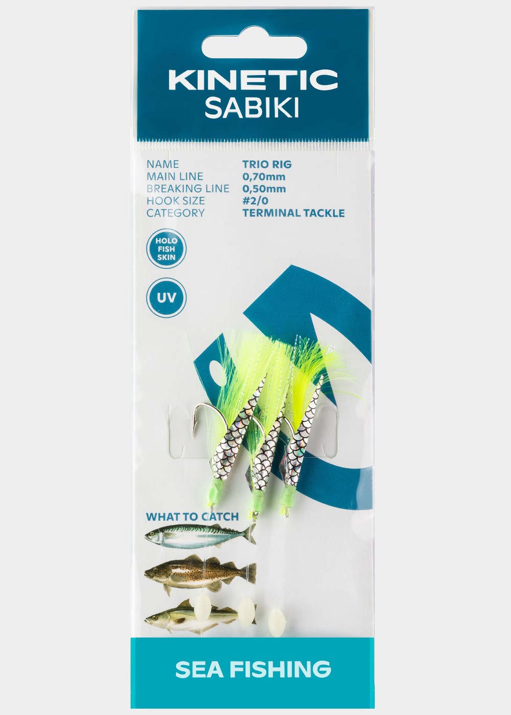 Kinetic Sabiki Trio, Chartreuse Flash, 2/0,  Krokar