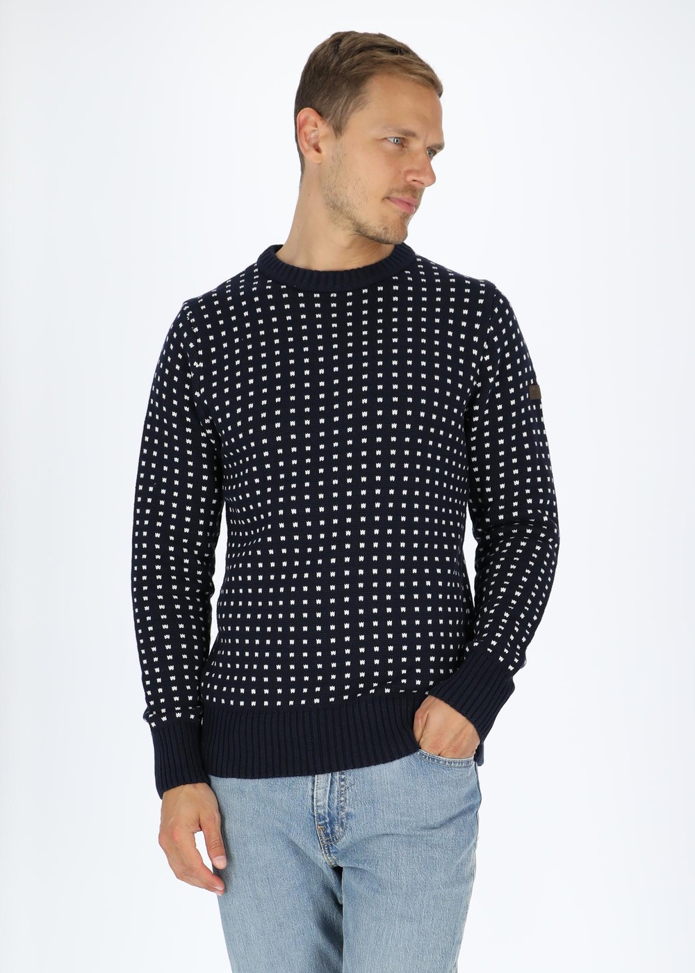 Crewneck Sweater, Navy, S,  Stickat