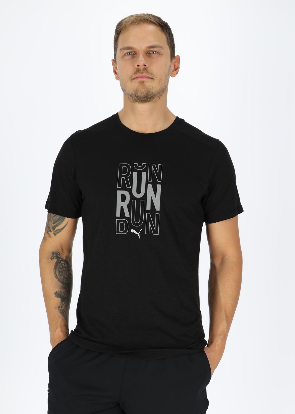 Run Logo Ss Tee M, Puma Black, S,  Tränings-T-Shirts