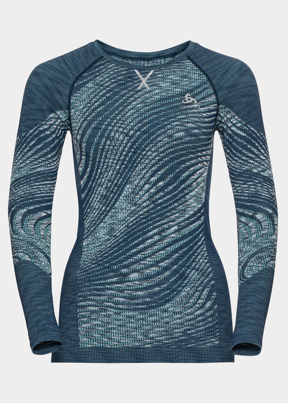 Odlo W Top Crew Neck L/S Black, Blue Wing Teal - Space Dye, Xs,  Underställströjor
